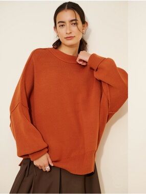 Free People Oversized Crewneck Sweater in Rust